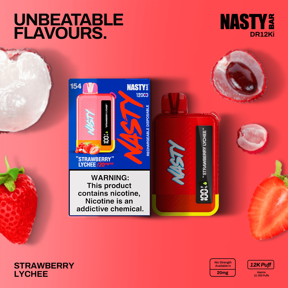 NASTY Bar DR12Ki Strawberry Lychee 💨 Disposable Vape ‣ 15€