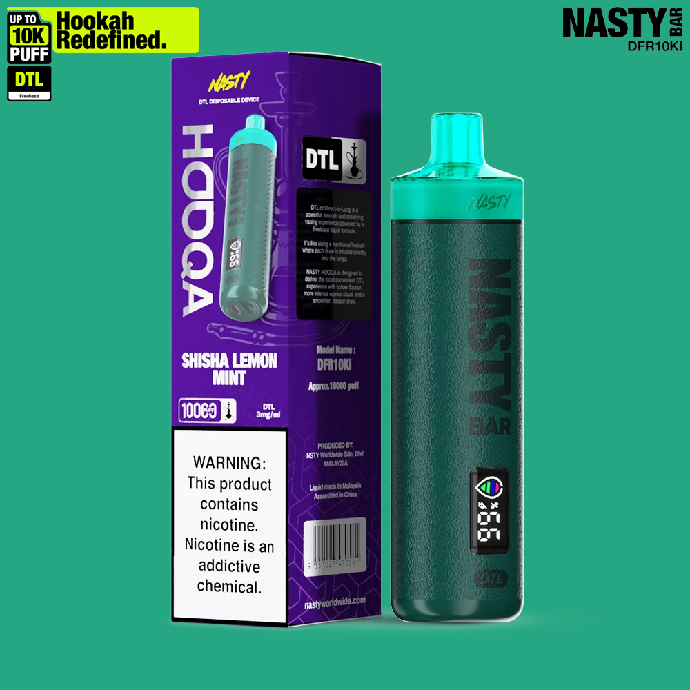 NASTY Hooqa DFR10Ki Shisha Lemon Mint 💨 ‣ Disposable Vape👍