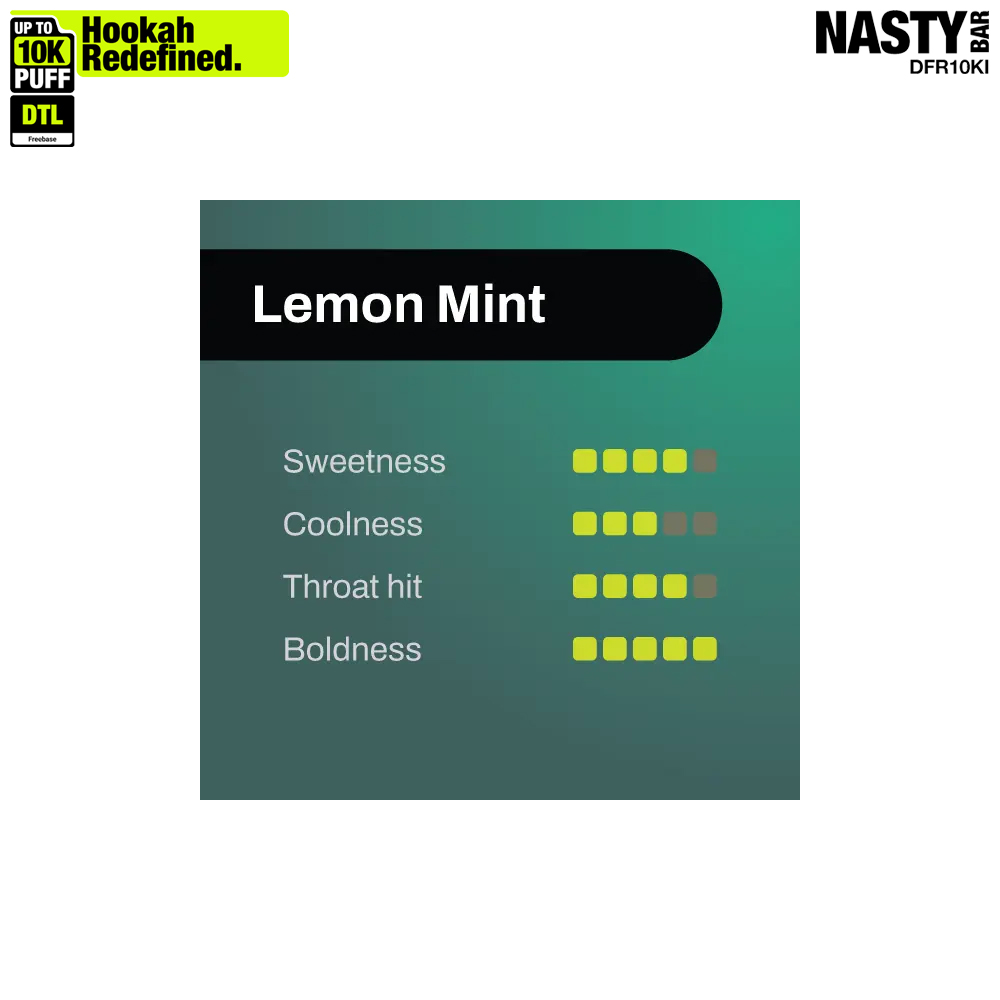 NASTY Hooqa DFR10Ki Shisha Lemon Mint 💨 ‣ Disposable Vape👍
